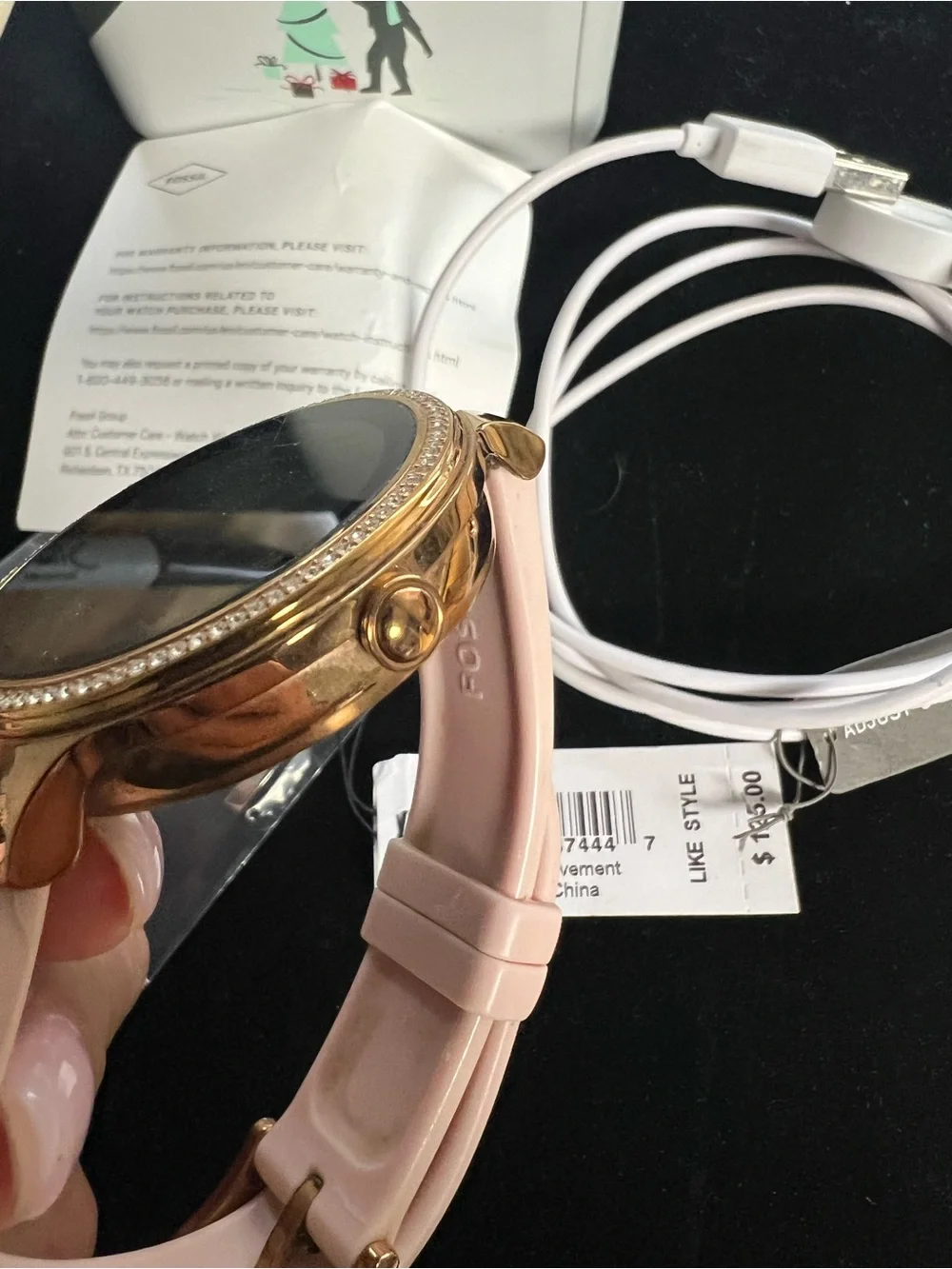 Fossil Pink Silicone Smartwatch with Rose Gold Crystal Bezel